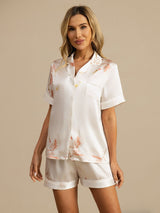 [Valkoinen] SilkSilky-FI Short Sleeve Notkokaulus Naisten Pyjamat 004