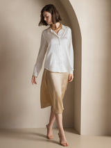[Valkoinen] SilkSilky-FI Long Sleeve Lapel Collar Naisten paita 007