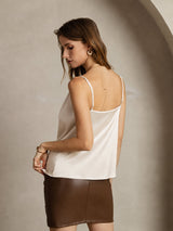 [Beige] SilkSilky-FI Spaghetti Strap Cowl Neck Camisole Top 002