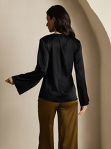 [Musta] SilkSilky-FI Long Sleeve Boat Neck Pusero 002