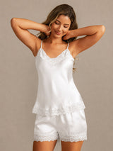 [Valkoinen] SilkSilky-FI Spaghetti Strap V Neck Camisole Setti 006