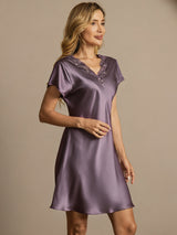 [Purppuranharmaa] SilkSilky-FI Short Sleeve V Neck Yöpaita 001