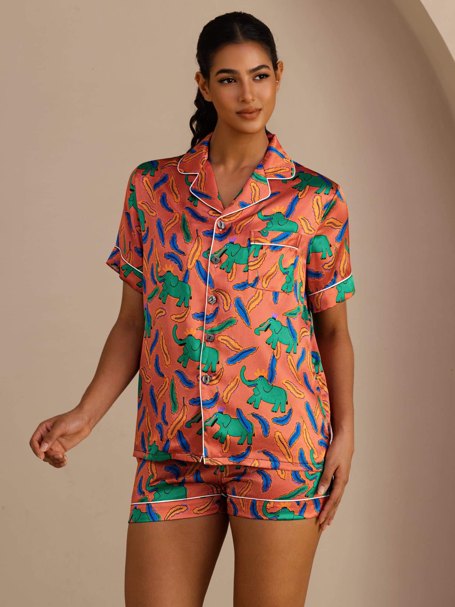 [Savinorsu] SilkSilky-FI Short Sleeve Lapel Collar Naisten Pyjamat 001