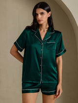 [Tummanvihreä] SilkSilky-FI Short Sleeve Notkokaulus Naisten Pyjamat 006
