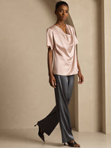 [Toscana] SilkSilky-FI Short Sleeve Cowl Neck Naisten Puserot 007