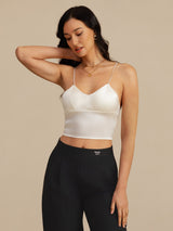 [Valkoinen] SilkSilky-FI Spaghetti Strap V Neck Camisole Top 006