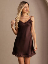 [Ruskea] SilkSilky-FI Spaghetti Strap V Neck Yöpaita 006