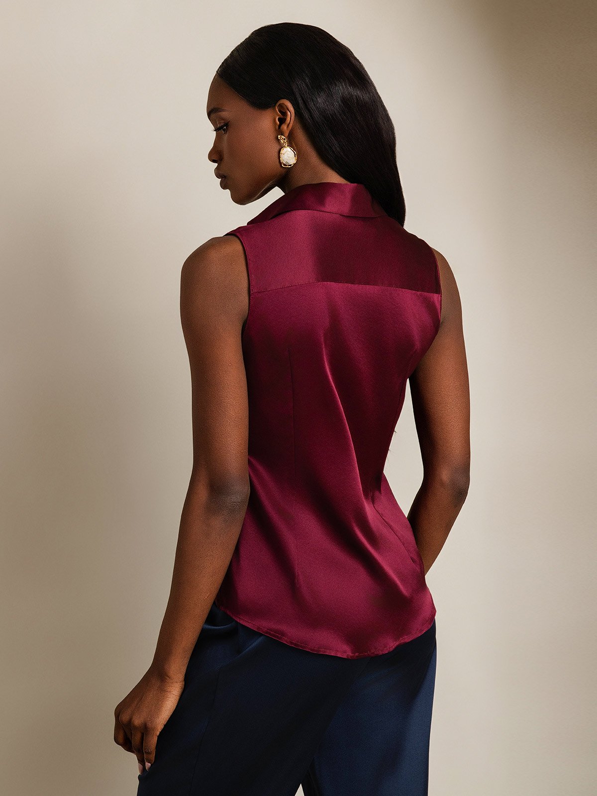 SilkSilky-FI 19Momme Womens Shirt Tummanpunainen 002