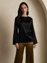 [Musta] SilkSilky-FI Long Sleeve Boat Neck Pusero 003