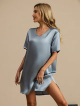 [Harmaansininen] SilkSilky-FI Half Sleeve V Neck Yöpaita 005