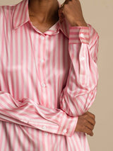 [Rosa Raita] SilkSilky-FI Long Sleeve Lapel Collar Naisten paita 010