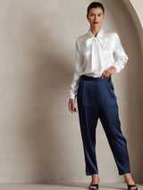 [Valkoinen] SilkSilky-FI Long Sleeve Tie Neck Naisten Puserot 003