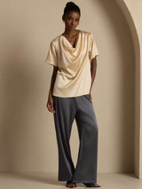 [Samppanja] SilkSilky-FI Short Sleeve Cowl Neck Naisten Puserot 006