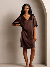 [Ruskea] SilkSilky-FI Half Sleeve V Neck Yöpaita 005