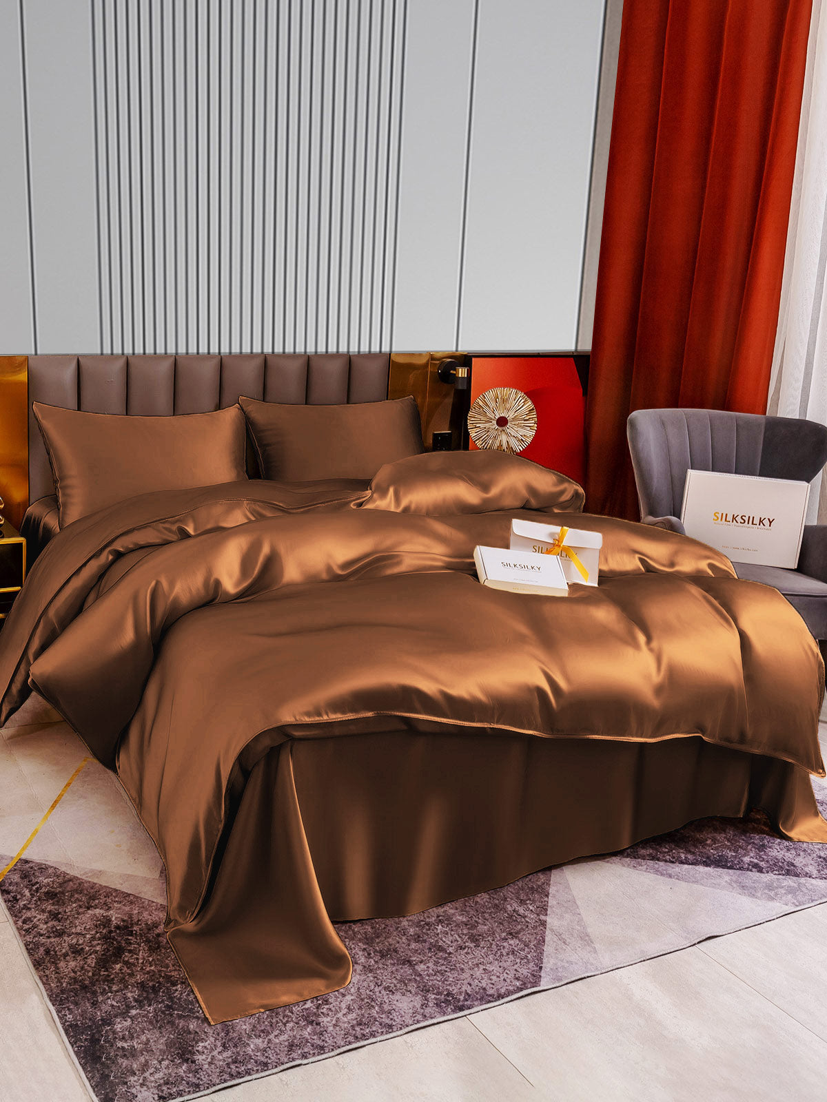 [Kahvi] SilkSilky-FI 22Momme Bedding Set 004