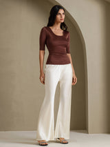 [Kahvi] SilkSilky-FI Half Sleeve Naisten T-paita 007