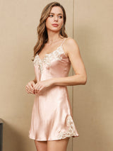 [Pinkki] SilkSilky-FI 3/4 Sleeve V Neck Yöpaita ja Aamutakkisetti 004