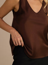 [Kahvi] SilkSilky-FI Sleeveless V Neck Camisole Top 004