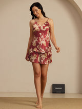 [Viininpunainen Lohikäärme] SilkSilky-FI Spagettihihna V Neck Camisole Setti 007