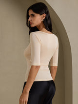 [Beige] SilkSilky-FI Half Sleeve Naisten T-paita 002