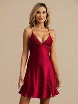 [Viini] SilkSilky-FI Spaghetti Strap Deep V Neck Yöpaita 004
