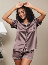 [Kahvi] SilkSilky-FI Short Sleeve Notkokaulus Naisten Pyjamat 002