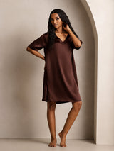 [Ruskea] SilkSilky-FI Half Sleeve V Neck Yöpaita 006