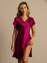 [Viini] SilkSilky-FI Short Sleeve V Neck Yöpaita 003