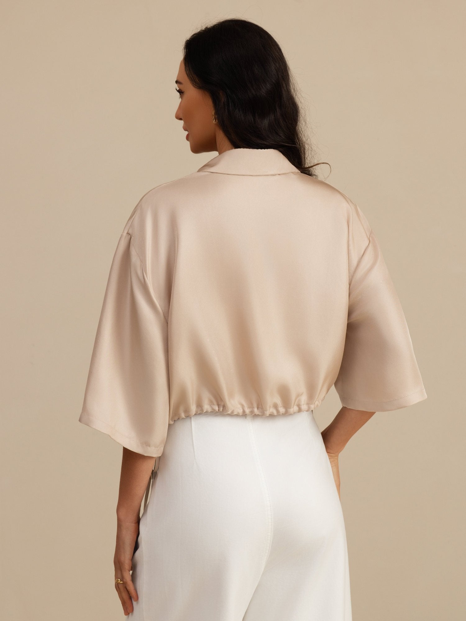 [Tan] SilkSilky-FI 18Momme Puolihiha Kauluskäänne Pusero 002