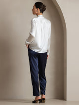 [Valkoinen] SilkSilky-FI Long Sleeve Tie Neck Naisten Puserot 002