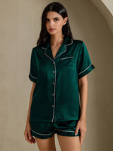 [Tummanvihreä] SilkSilky-FI Short Sleeve Notkokaulus Naisten Pyjamat 007