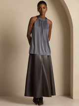 [Tumman Harmaa] SilkSilky-FI Sleeveless Halterneck Naisten T-paita 003