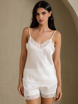[Valkoinen] SilkSilky-FI Spaghetti Strap V Neck Camisole Setti 001