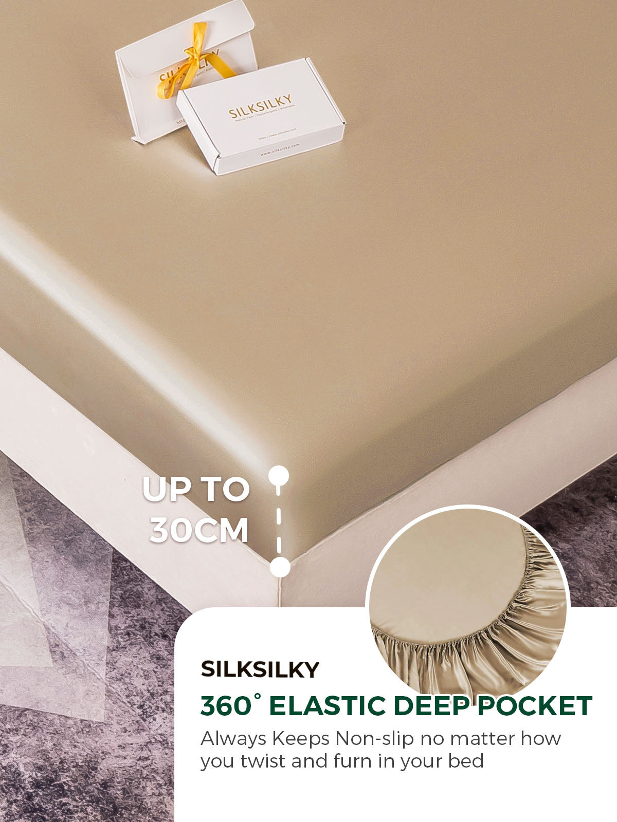 [Beige] SilkSilky-FI 19Momme Vuodevaatteet Setti 004