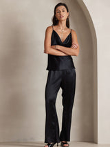 [Musta] SilkSilky-FI Spaghetti Strap Cowl Neck Camisole Top 006