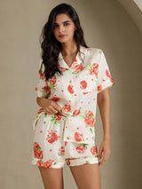 [Valkoinen Granaattiomena] SilkSilky-FI Short Sleeve Notch Collar Naisten Pyjamat 001