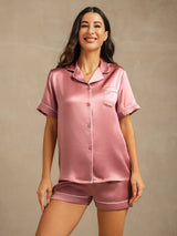[Vaalean Mauve] SilkSilky-FI Short Sleeve Notkokaulus Naisten Pyjamat 001