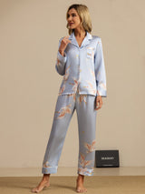 [Vaaleansininen] SilkSilky-FI Long Sleeve Notkokaulus Naisten Pyjamat 005