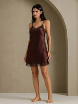 [Ruskea] SilkSilky-FI Spaghetti Strap V Neck Yöpaita 006