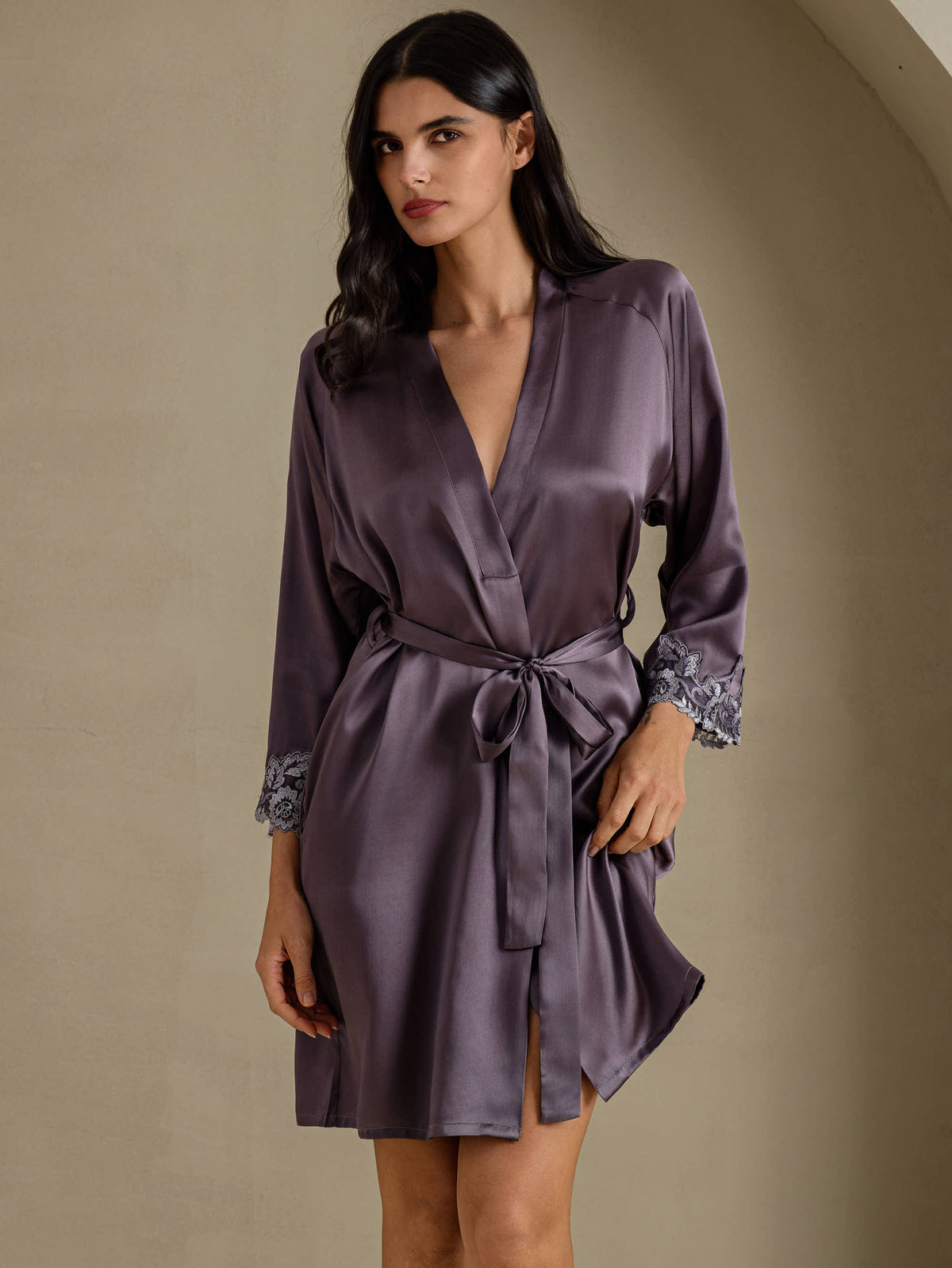 [Purppuranharmaa] SilkSilky-FI 3/4 Sleeve Naisten Aamutakki 001
