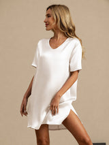 [Valkoinen] SilkSilky-FI Half Sleeve V Neck Yöpaita 004