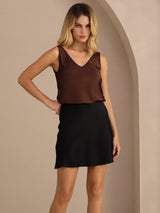 [Kahvi] SilkSilky-FI Sleeveless V Neck Camisole Top 003