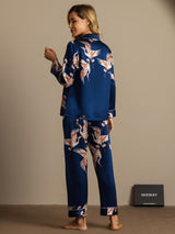 [Tummansininen] SilkSilky-FI Long Sleeve Notkokaulus Naisten Pyjamat 008