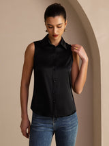 [Musta] SilkSilky-FI Sleeveless Lapel Collar Naisten paita 005