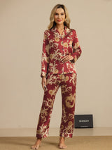 [Viininpunainen Lohikäärme] SilkSilky-FI Long Sleeve Notkokaulus Naisten Pyjamat 001