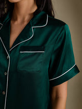 [Tummanvihreä] SilkSilky-FI Short Sleeve Notkokaulus Naisten Pyjamat 004