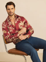 [Viininpunainen Lohikäärme] SilkSilky-FI Long Sleeve Lapel Collar Miesten Paita 006