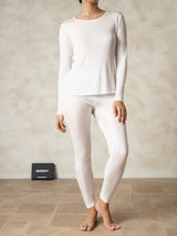 [Valkoinen] SilkSilky-FI Long Sleeve Round Neck Naisten Pitkät Alusvaatteet 004