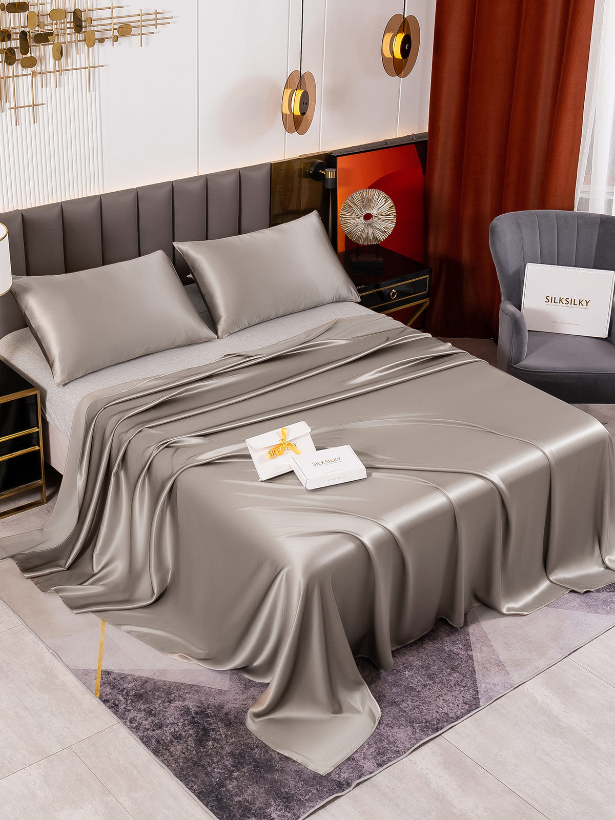[Harmaa] SilkSilky-FI 19Momme Bedding Set 001