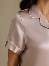 [Varjonharmaa] SilkSilky-FI Short Sleeve Notkokaulus Naisten Pyjamat 004